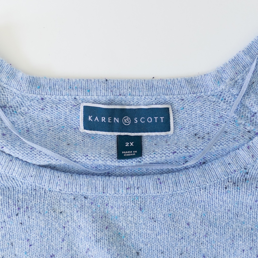 Karen Scott Plus Size Cotton Nep Curved-Hem Blue Sweater Size 2X - Picture 3 of 8